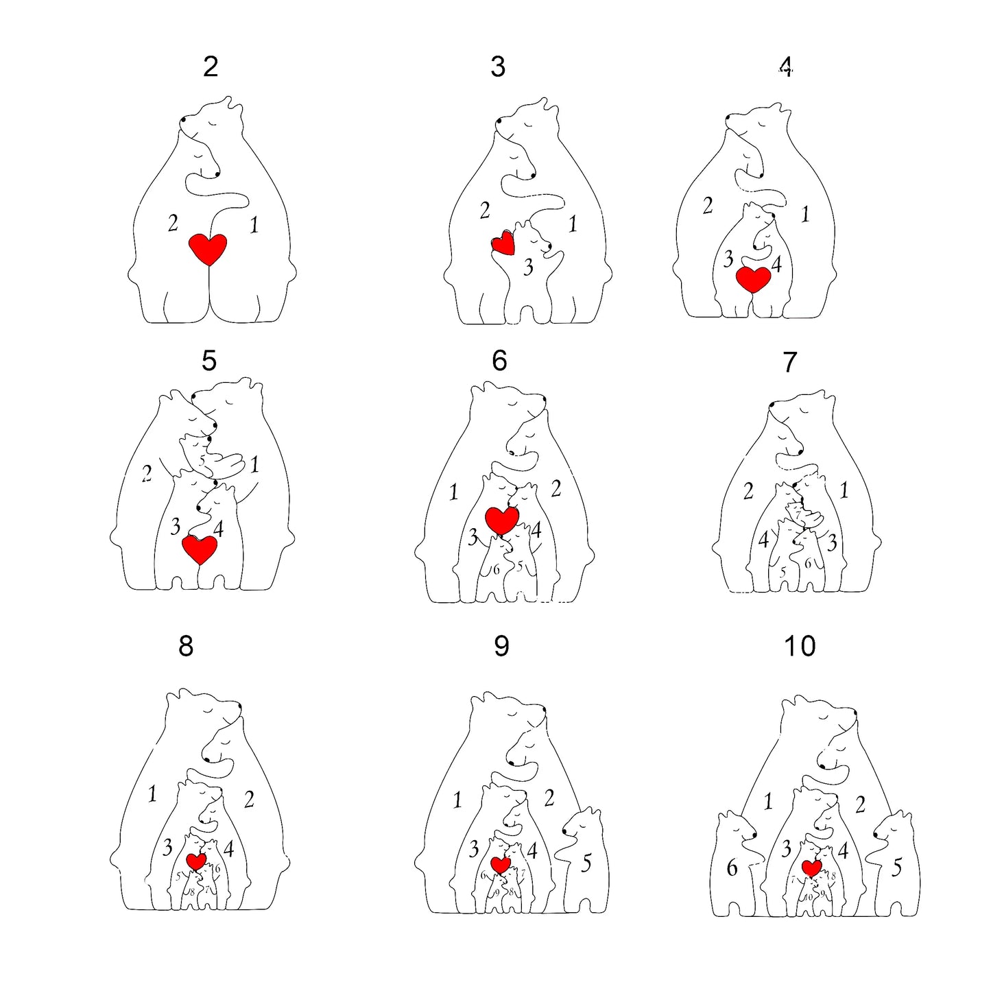 Gepersonaliseerde Beer Familie Houten Kunst Puzzel