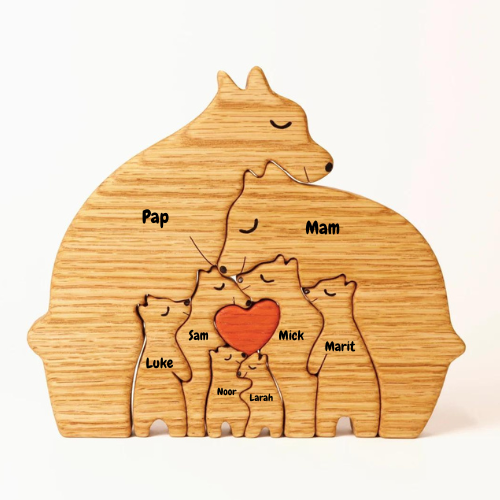 Gepersonaliseerde Beer Familie Houten Kunst Puzzel